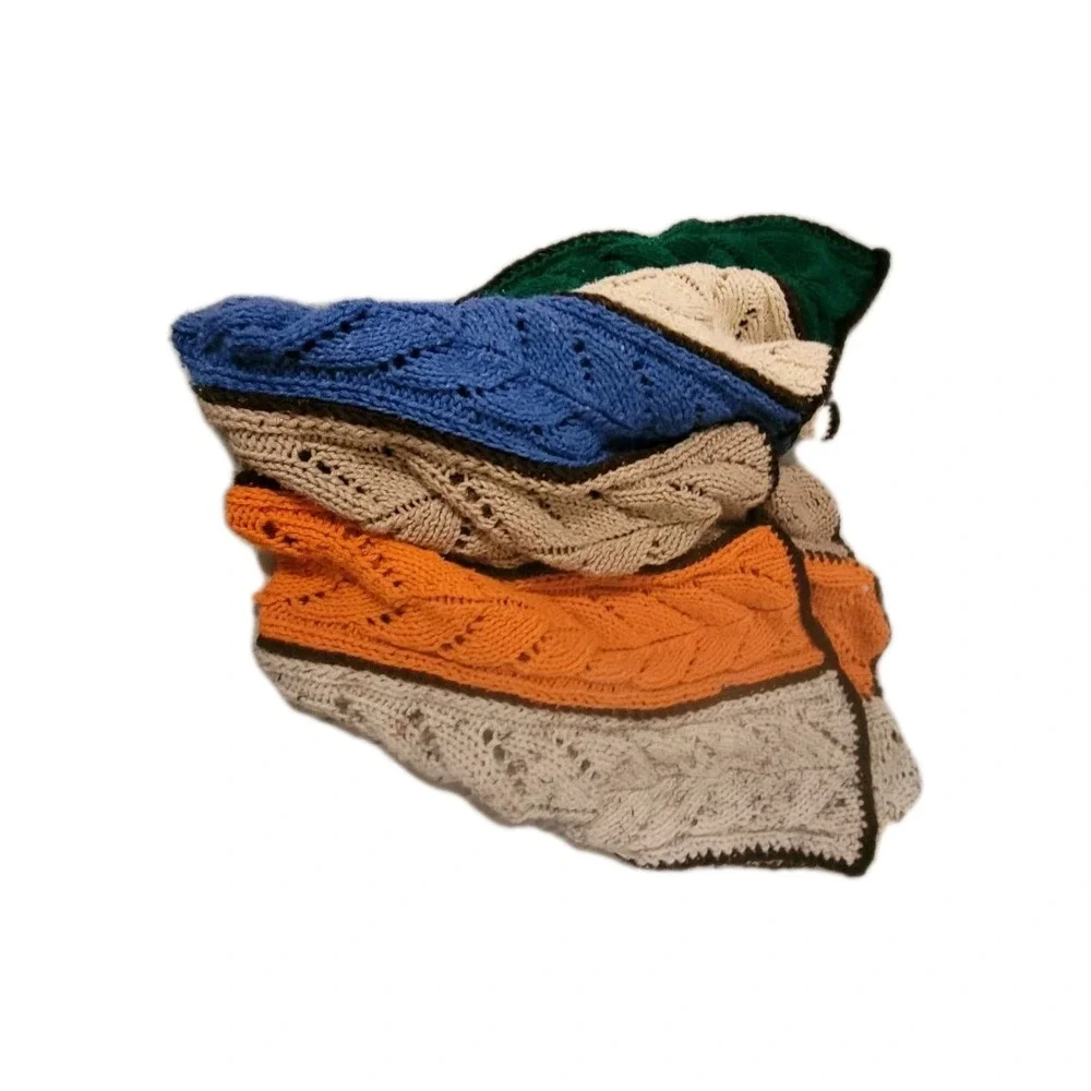 Handmade Crochet Afghan vintage 1970s boho aesthetics Throw Blanket‎