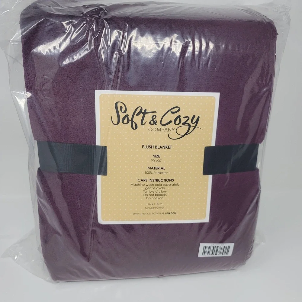 Soft &‎ Cozy Company Lightweight Plush Blanket 90x90 Plum Soft Cozy Warm Bedding