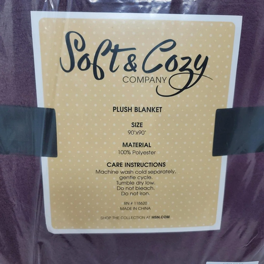 Soft &‎ Cozy Company Lightweight Plush Blanket 90x90 Plum Soft Cozy Warm Bedding