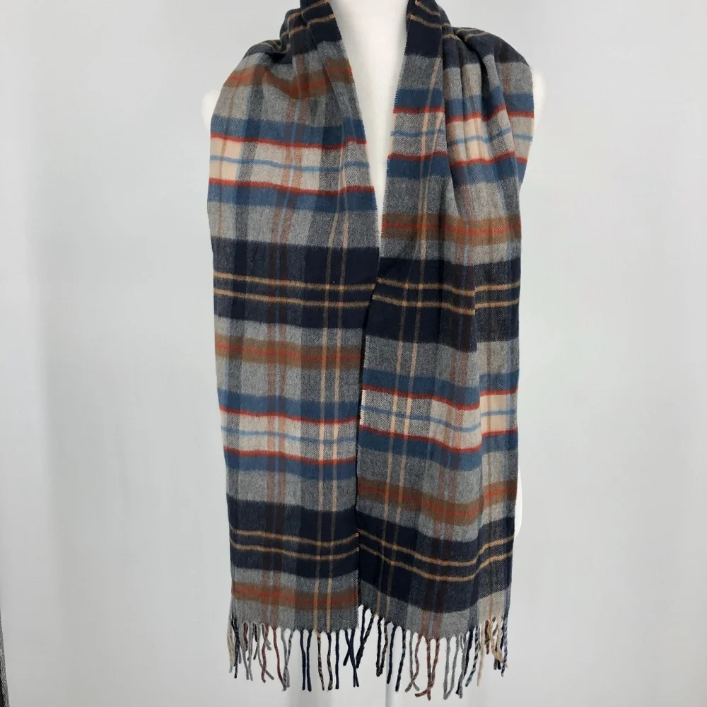 V Fraas Cashmink Plaid Fringe Scarf Unisex Acrylic Dark‎ Academia Old Money Lux