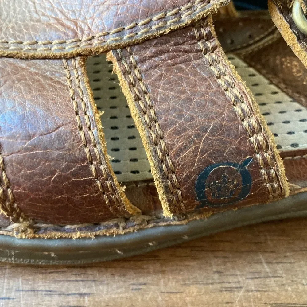 Born Whigham Men’s Sandal 10M Fisherman Style Brown Leather Hook & Loop