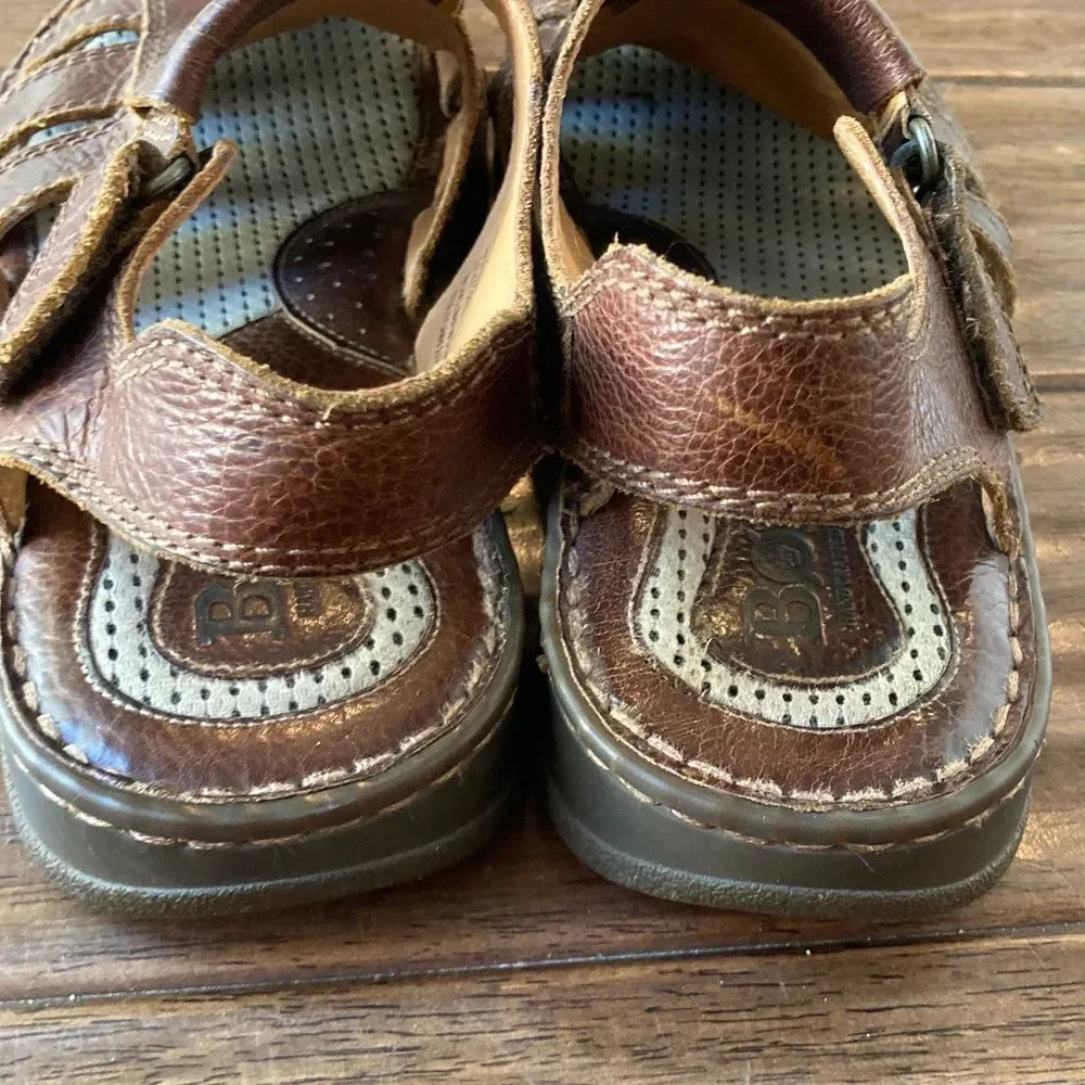 Born Whigham Men’s Sandal 10M Fisherman Style Brown Leather Hook & Loop