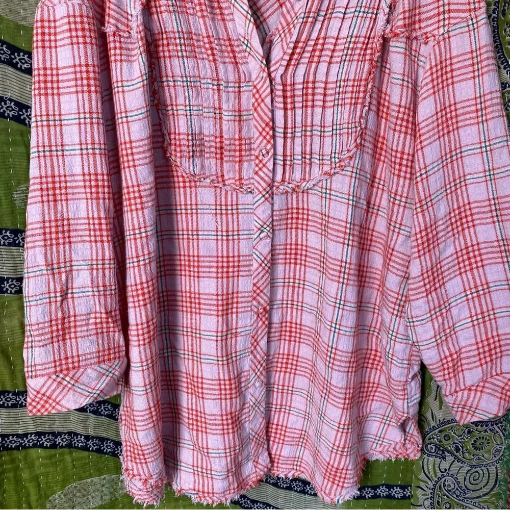 Intimately by Free People Plaid About You Pink Sleep Shirt Size Small