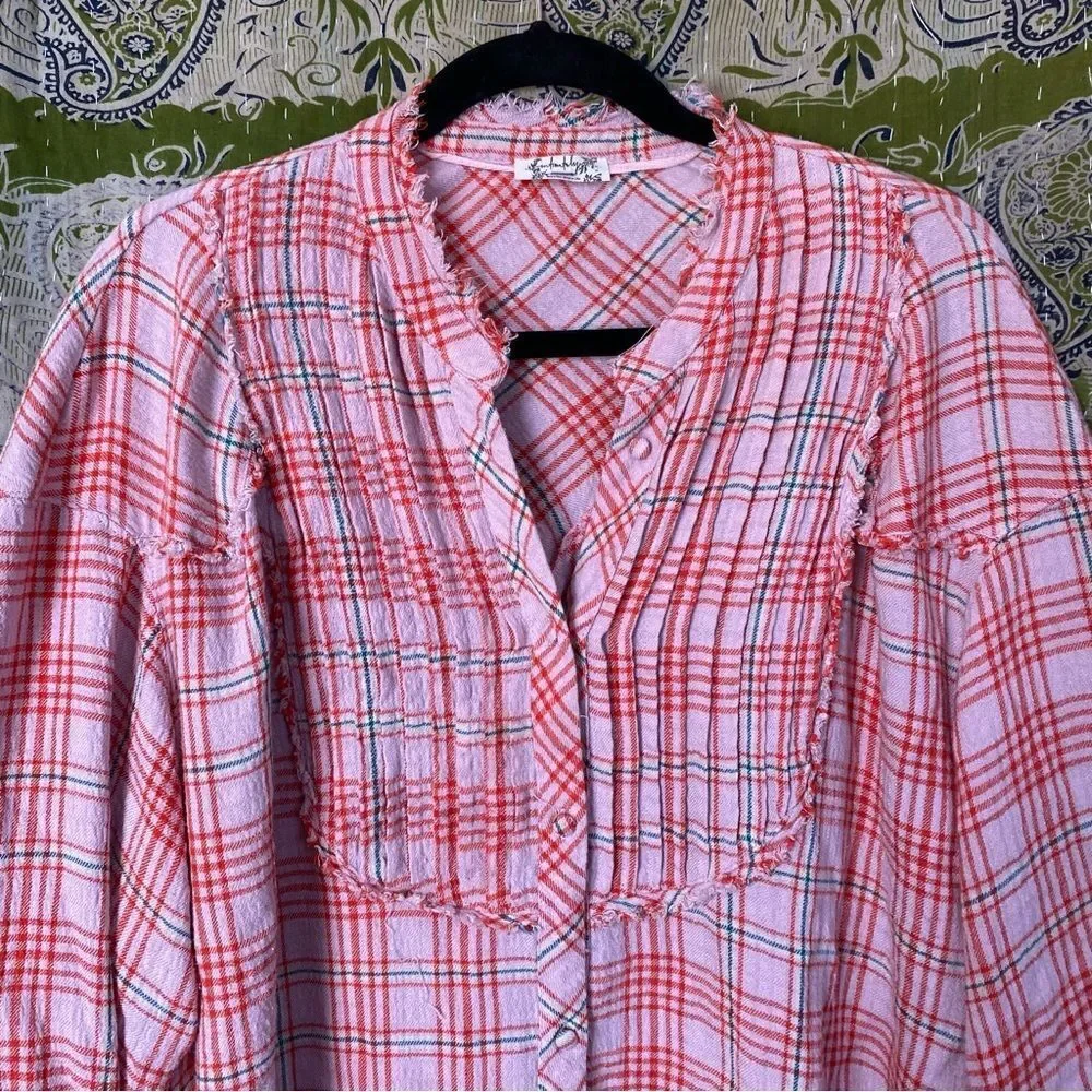 Intimately by Free People Plaid About You Pink Sleep Shirt Size Small
