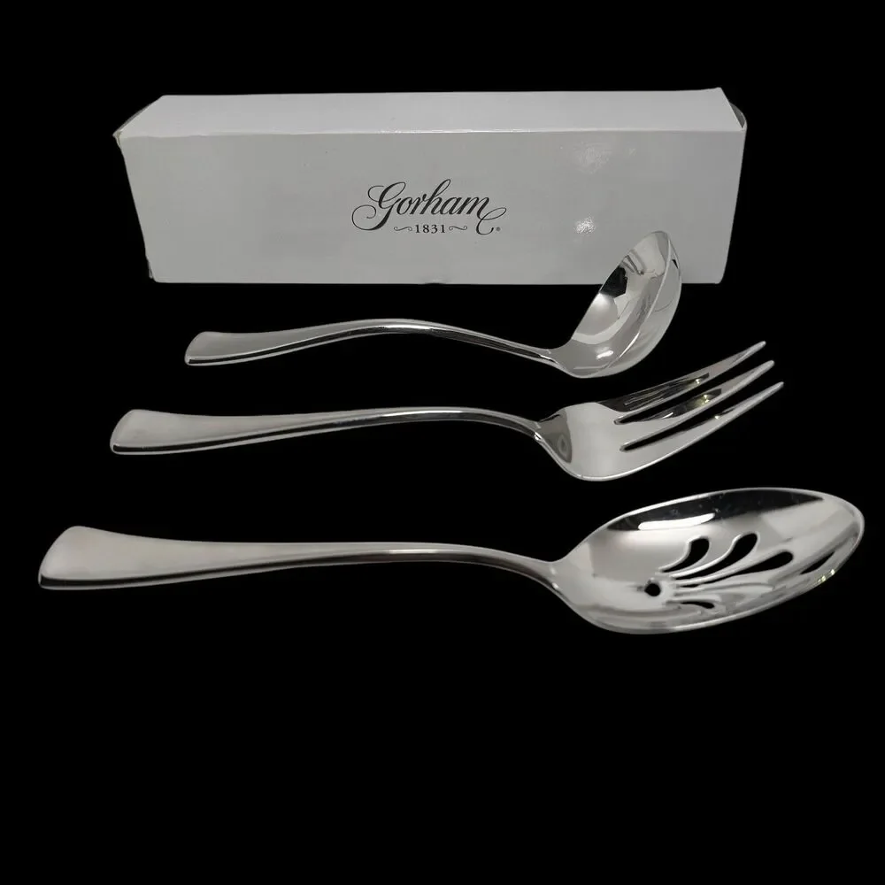 Gorham Stephanie‎ Frosted Hostess Set Meat Fork Gravy Ladle Pierced Tablespoon