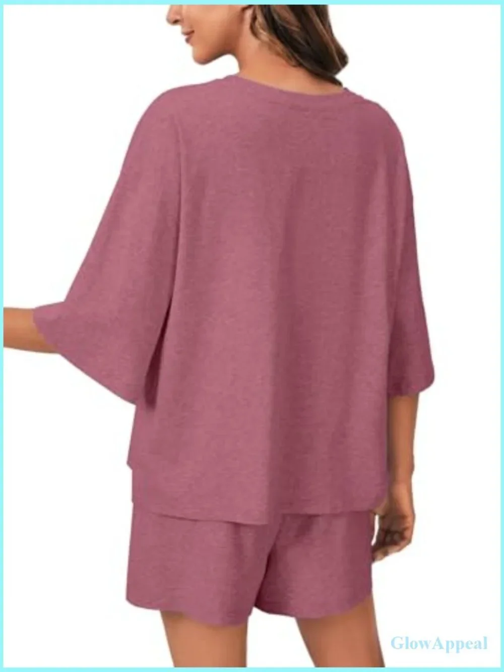 3/4 Sleeve Button Down Pajama Set with Pockets - Soft Lounge Shorts Top