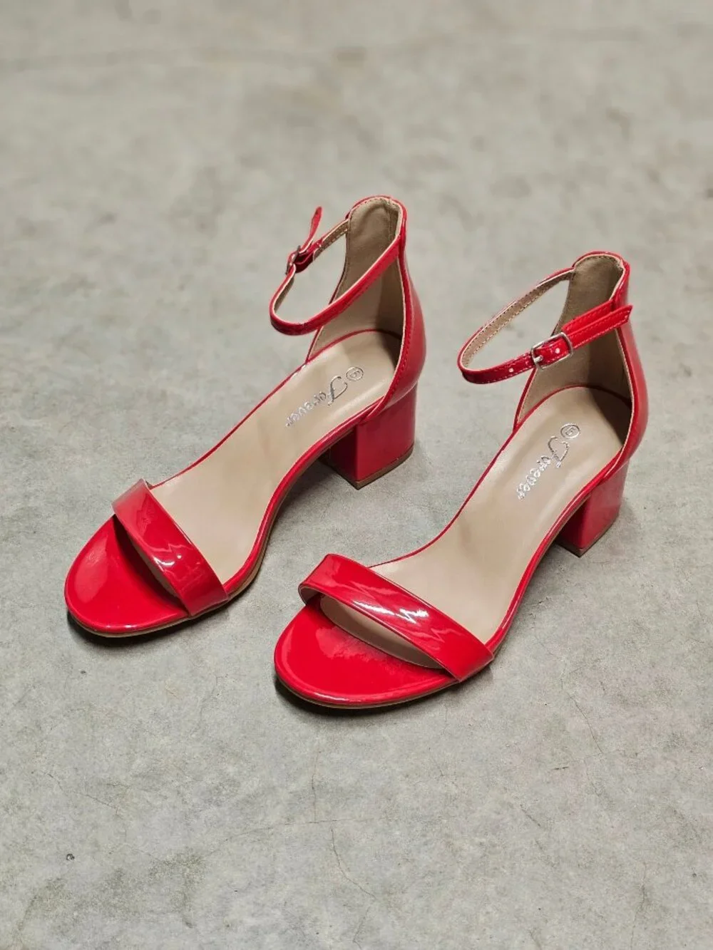 Red Patent Block Heel Sandals With Ankle Strap - Womens Dress Shoes