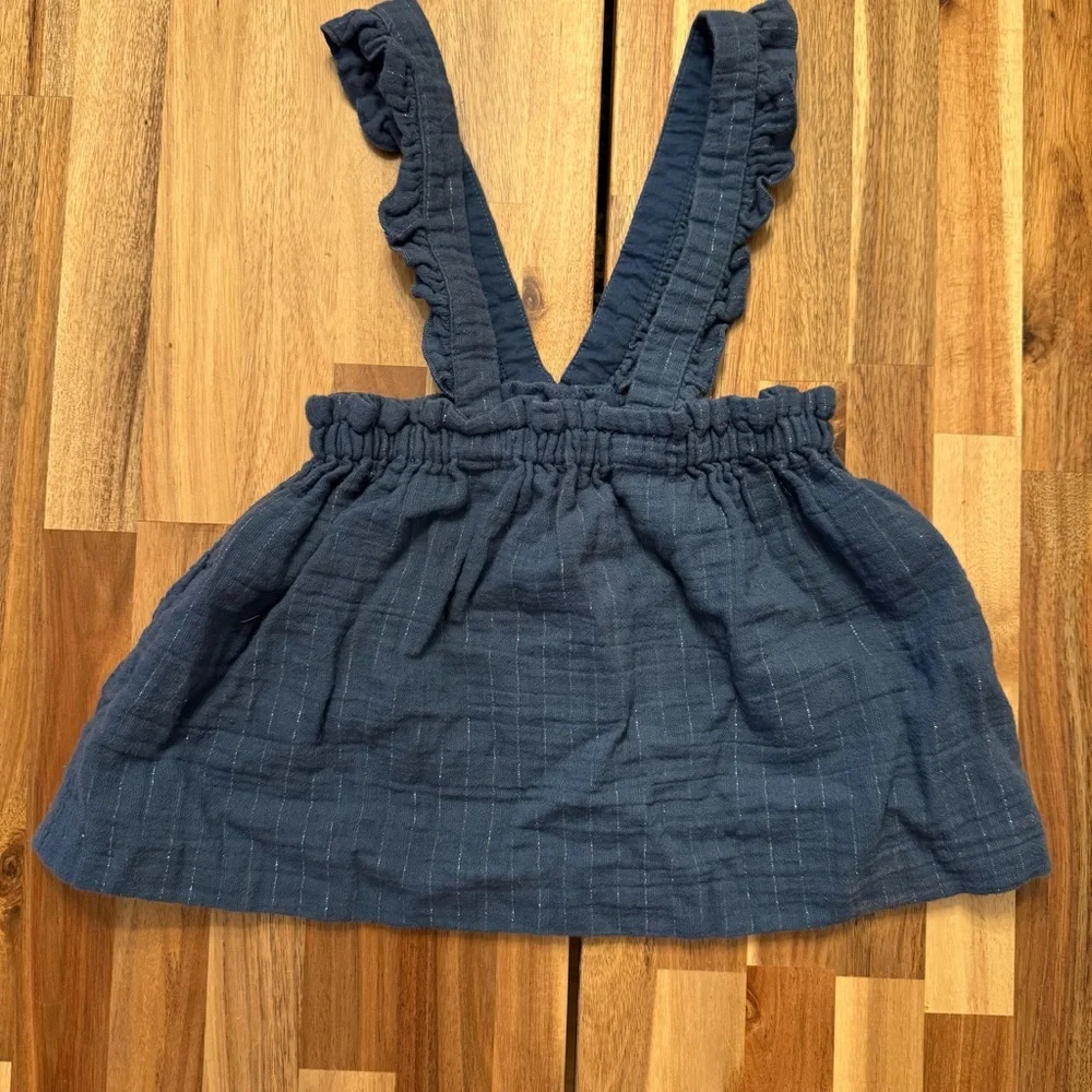 Zara Baby Girl Blue‎ Muslin Pinafore Skirt Ruffle Straps Stripe 18-24 Months