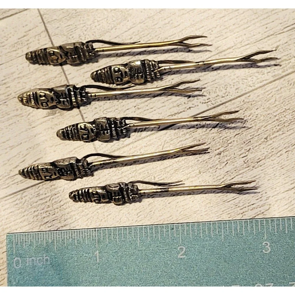 VINTAGE Silver Peruvian Cocktail Olive Forks Set Of 6