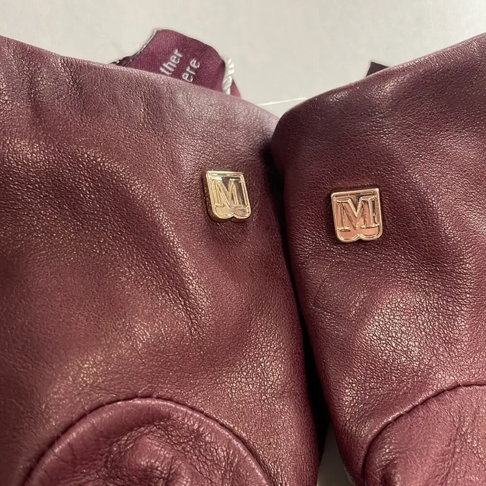 Bruno Magli Cashmere Lined Leather‎ Bow Gloves Burgundy XL Retails: $195