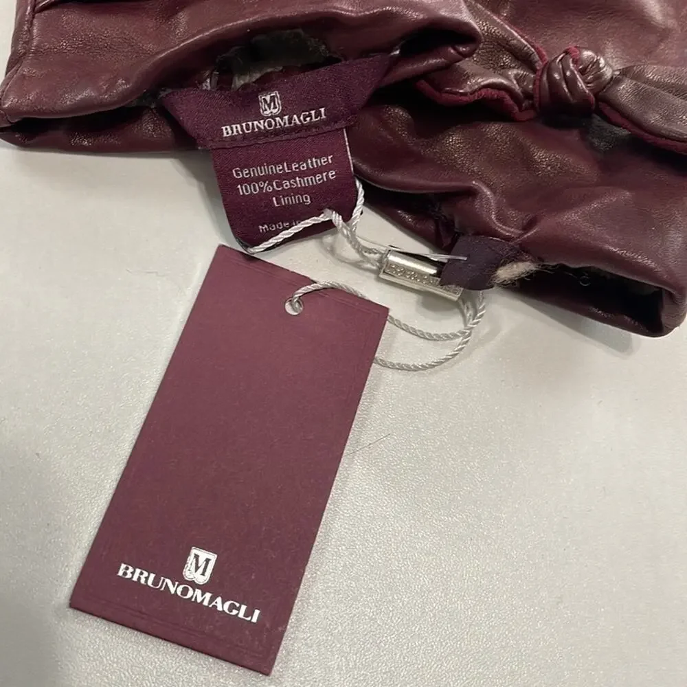 Bruno Magli Cashmere Lined Leather‎ Bow Gloves Burgundy XL Retails: $195