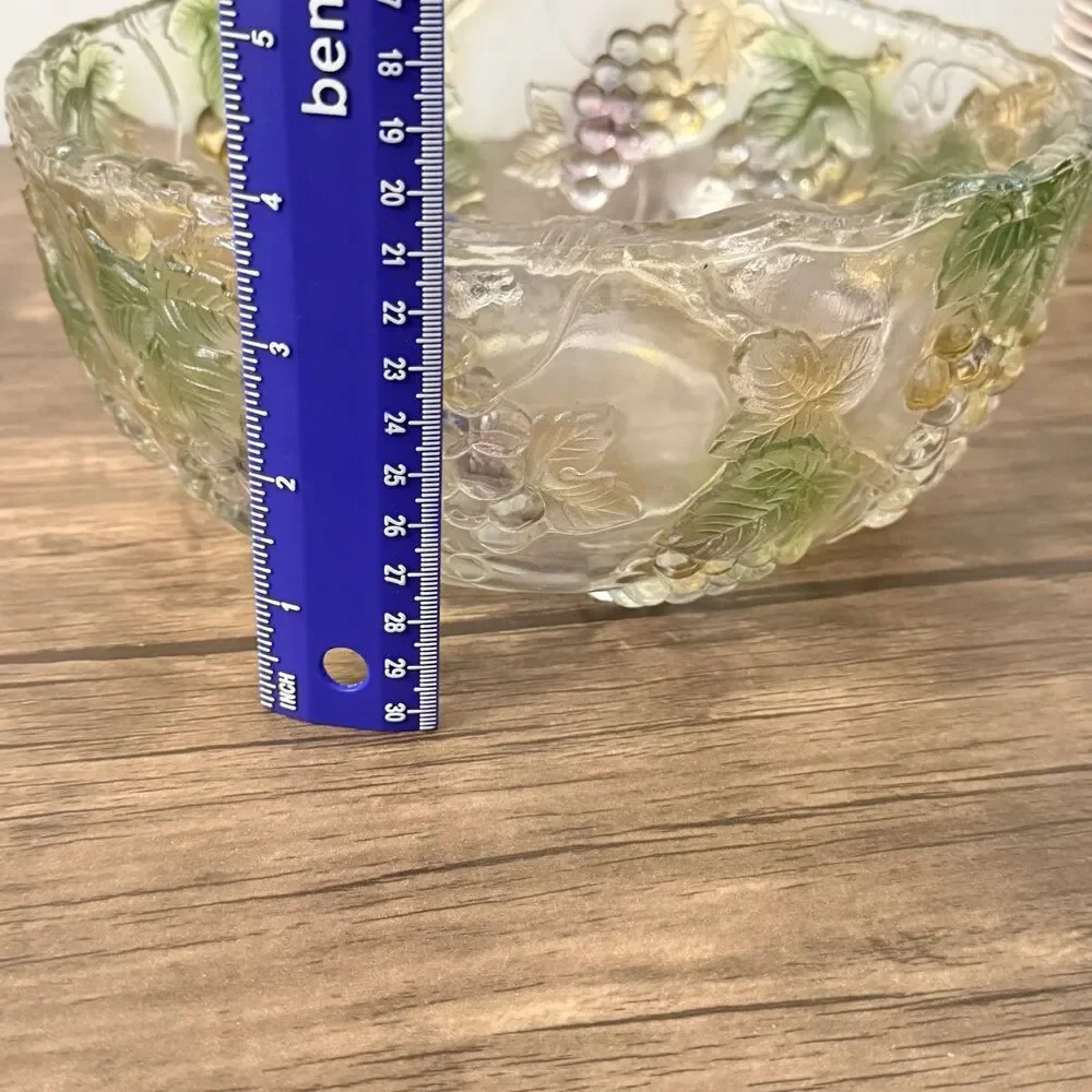 Aderia Vintage 9 1/2 Inch Glass Bowl With 3D Grapes & Grapevine | Japan|