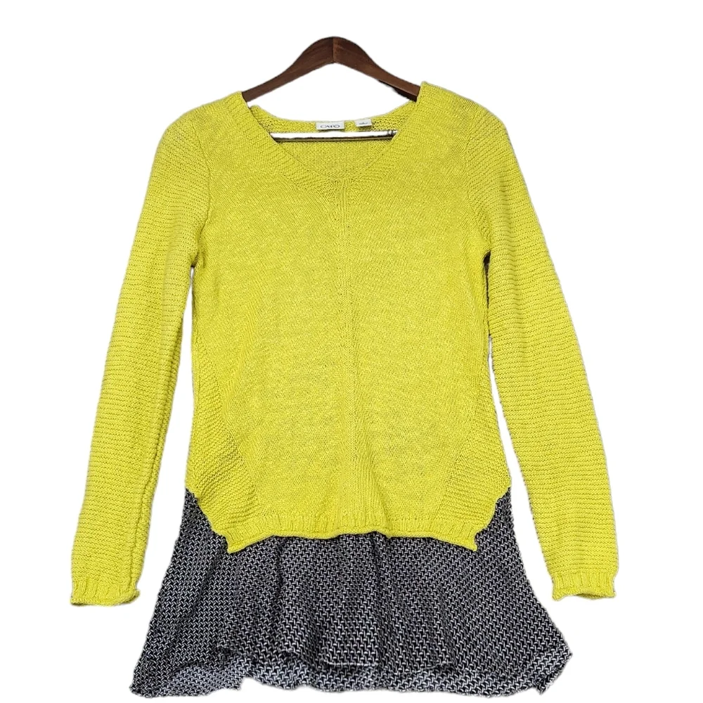 Cato Layered Look Chartreuse Yellow Sweater Black/Green/white Minidress S