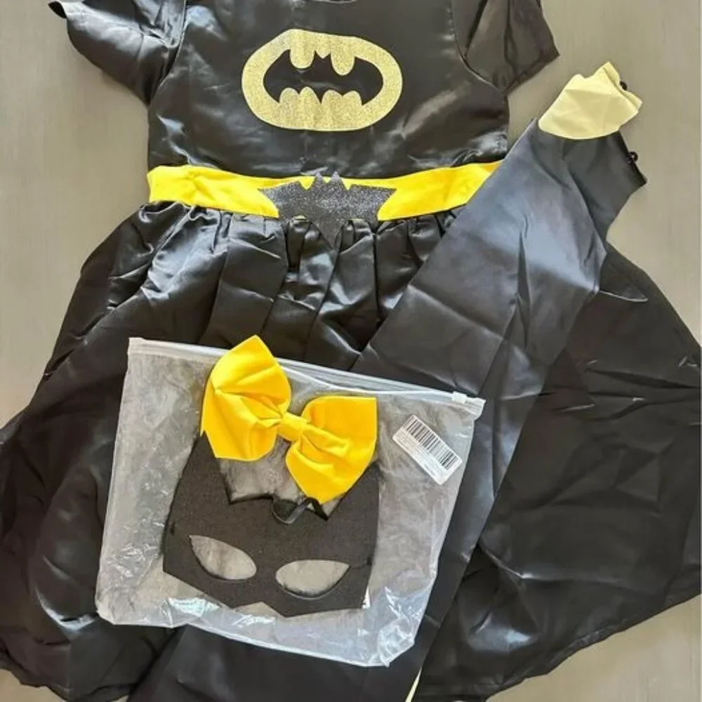new: Hero princess costume w cape, mask,‎ bow & bracelet (6-7 years old)