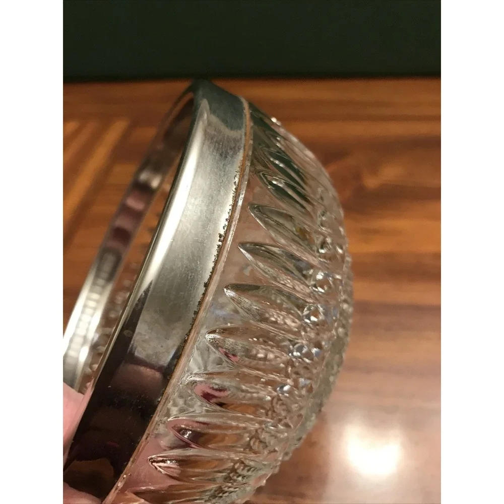 MCM pressed glass 4 1/2 bowl with‎ stainless trim