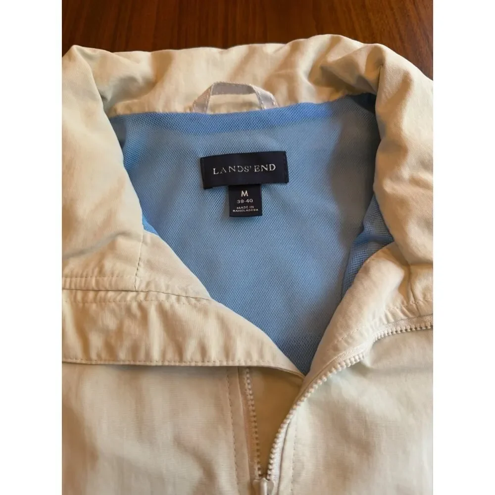 Lands' End Men's Cream Lightweight Windbreaker Mesh Lined - Size M