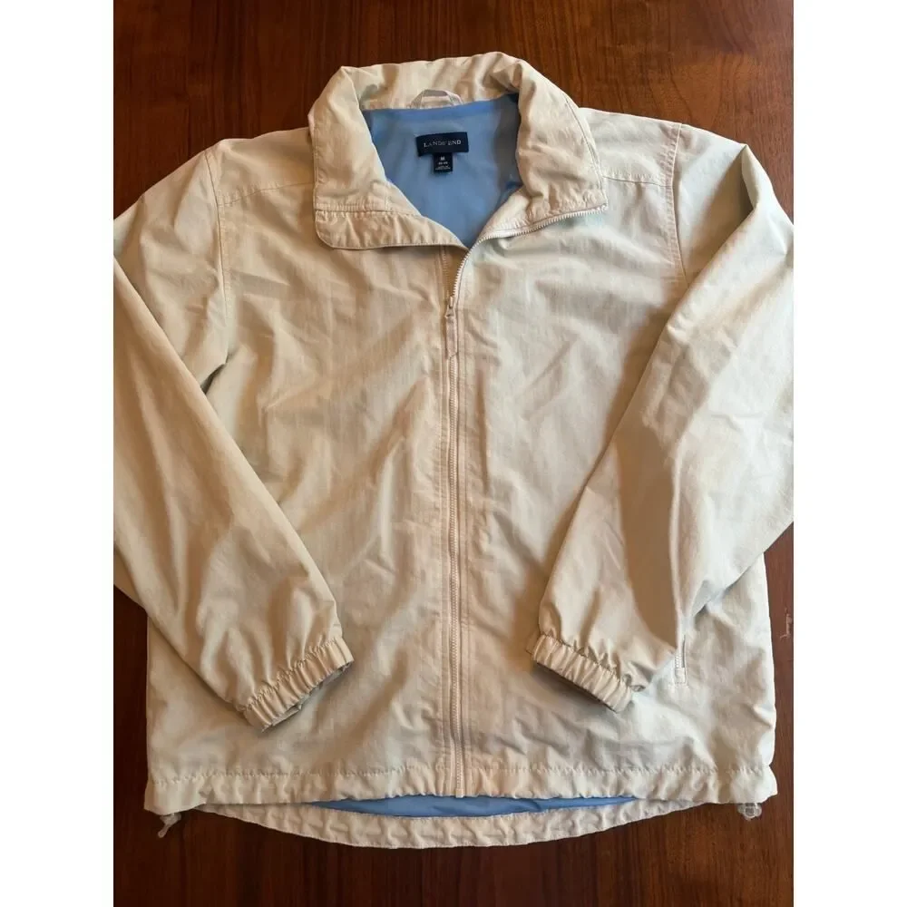 Lands' End Men's Cream Lightweight Windbreaker Mesh Lined - Size M