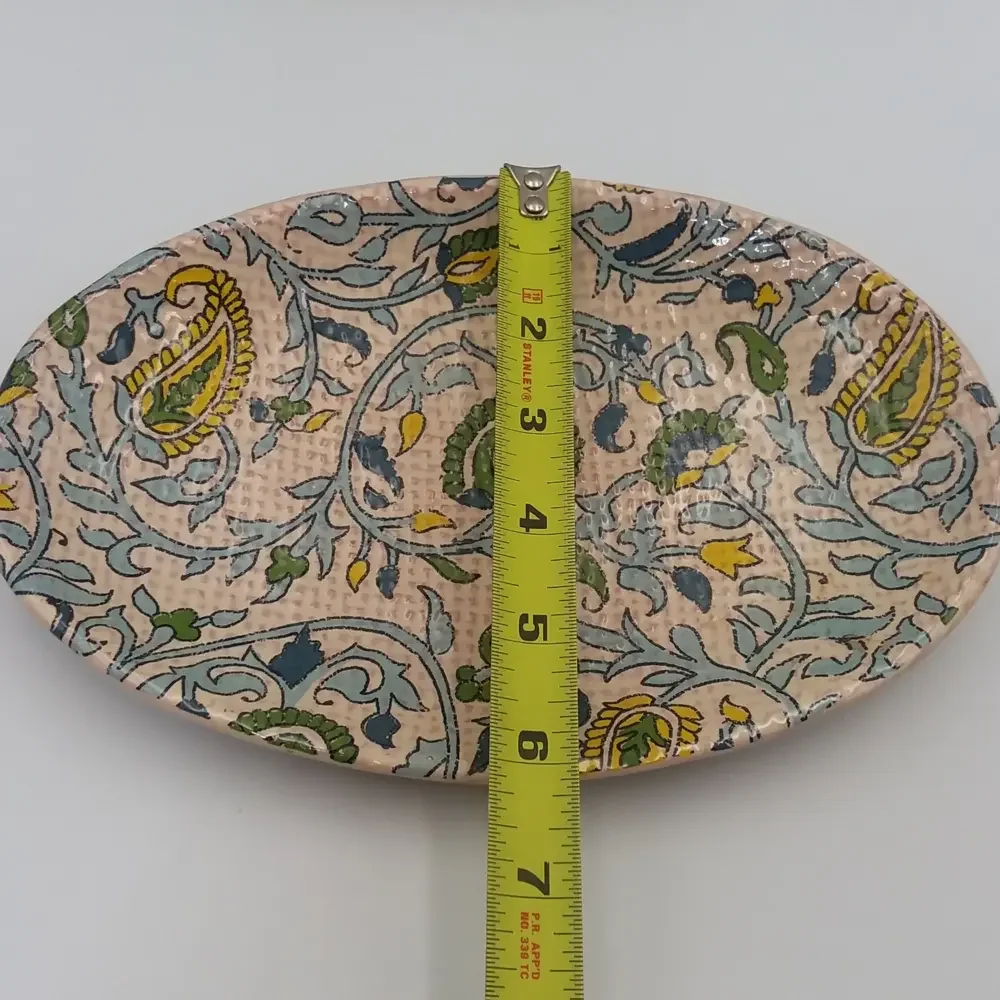 Set of 2 Pottery Barn Oval Salad Plates Blue Beige Paisley‎ Floral Accent Dishes