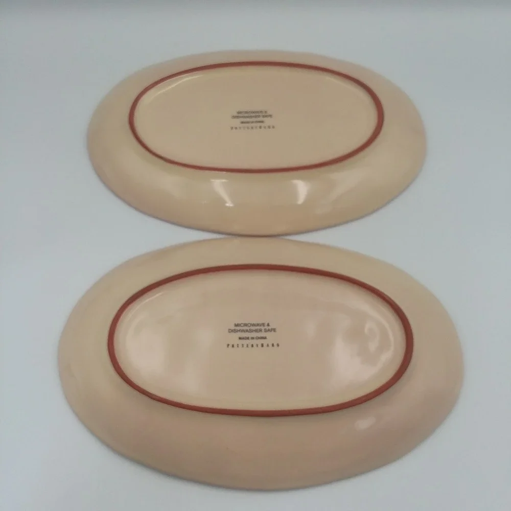 Set of 2 Pottery Barn Oval Salad Plates Blue Beige Paisley‎ Floral Accent Dishes