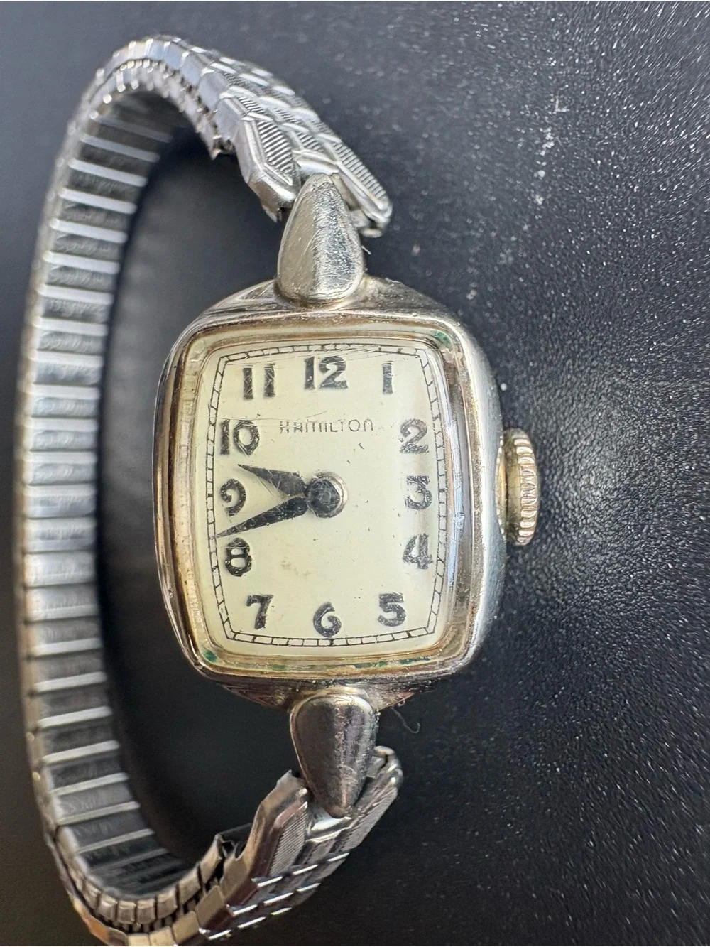 Hamilton Ladies White Gold Filled Vintage Dainty Silver Toned Wristwatch