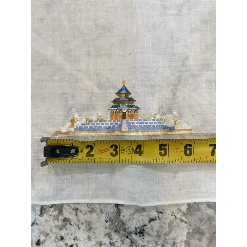 Vintage Hand Embroidered Cross Stitch Tablecloth Arabian camels Taj Mahal Read‎