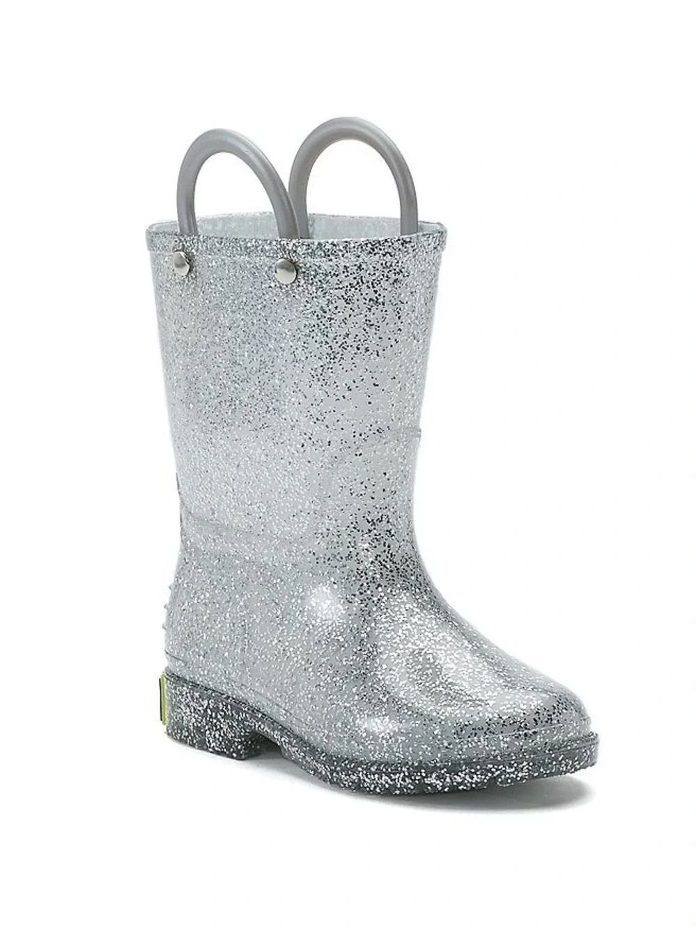 NIB. WESTERN CHIEF Silver Glitter Rain Boot with Dual Pull Handles