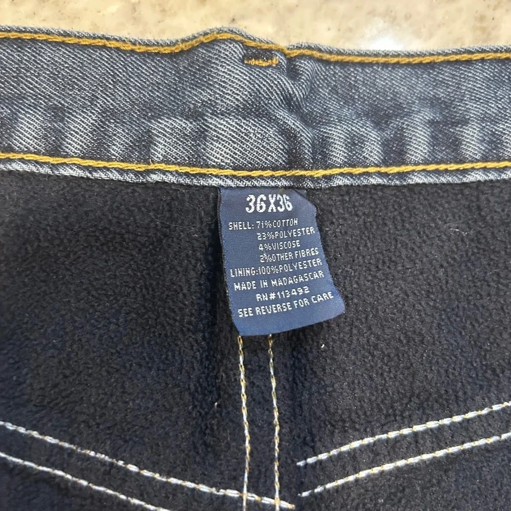 Rugged Wear Mens‎ Fleece Lined Jeans 36x36 Dark Wash Denim Workwear Carpenter