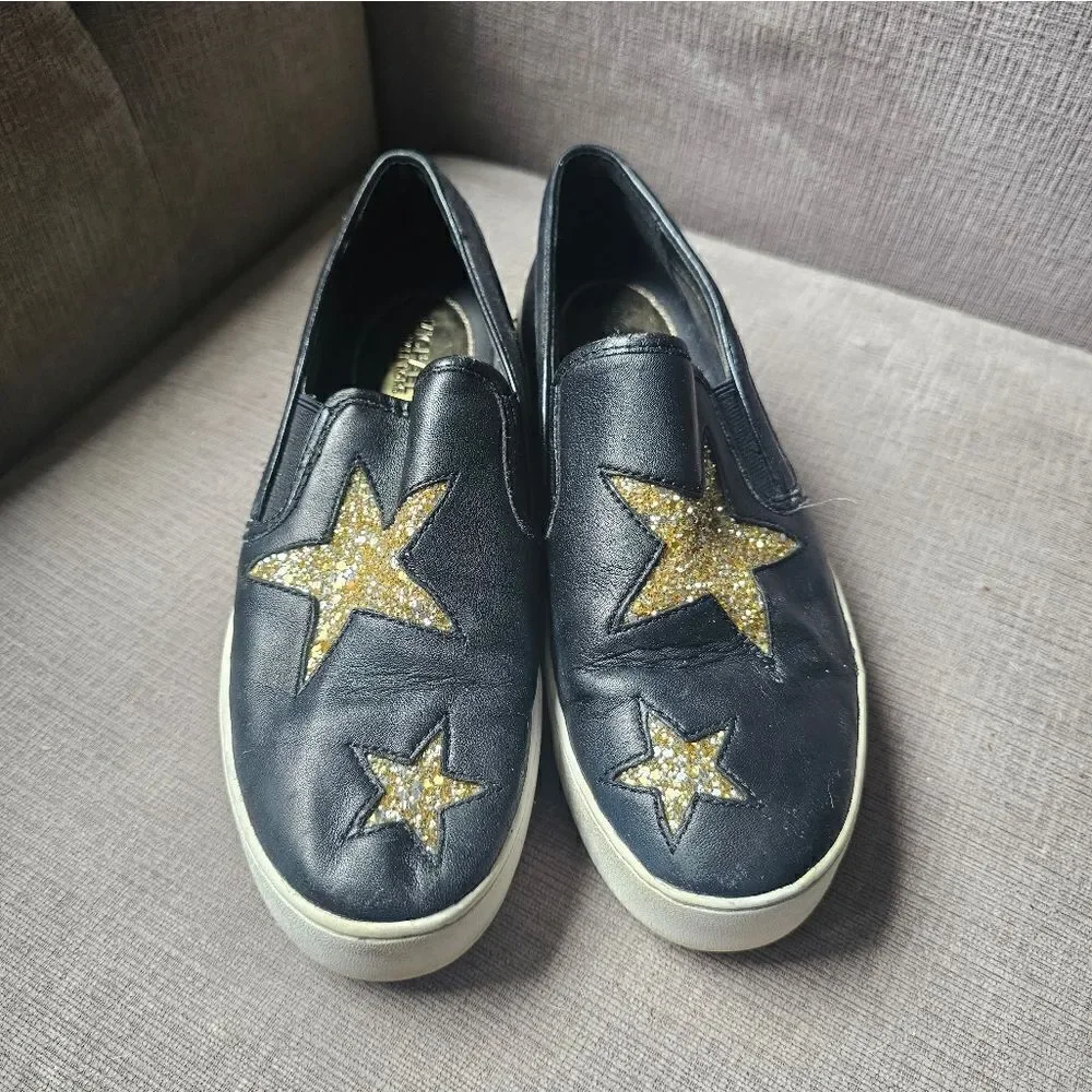 Michael Kors black and gold star slip on shoes. Sz 7