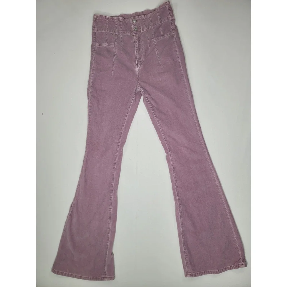 Free People We The Free Pink Corduroy High Rise Flare Pants Size 28