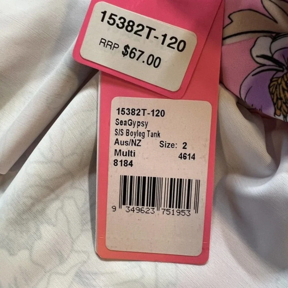 Seafolly Pink Floral Short Sleeve Boyleg Tank Size 2‎ New