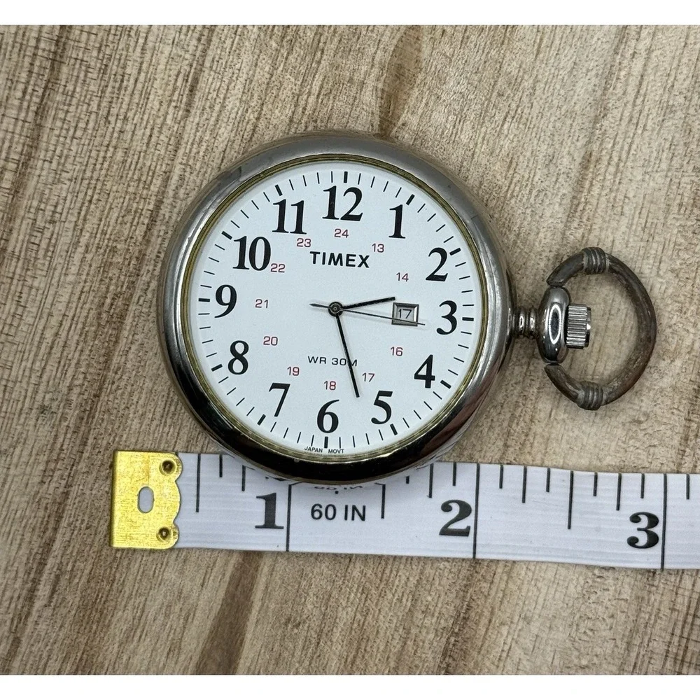 Timex Pocket Watch Quartz Date Display Silver Tone AS-IS Repair HTF