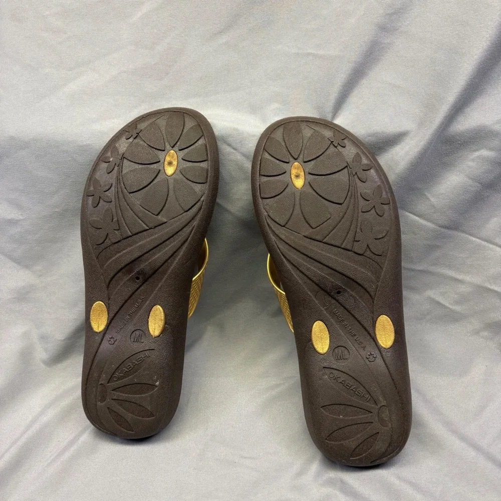 Okabashi Mens Flip Flop Sandals Brown Gold Thong Comfort Beach Shoes Made in USA