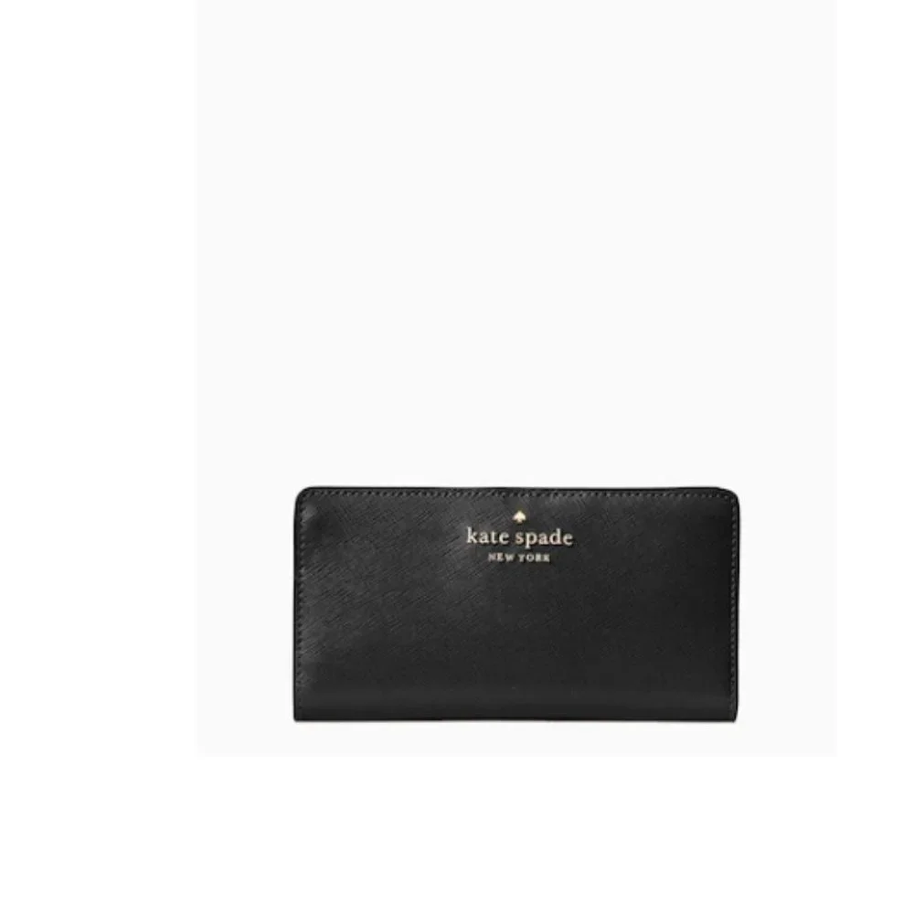 NWT KATE SPADE BLACK BAILEY LARGE SLIM BIFOLD WALLET