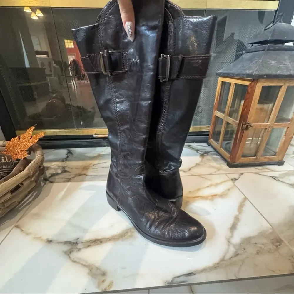 Women's Brown Leather Side Zip Riding Boots Size 39‎