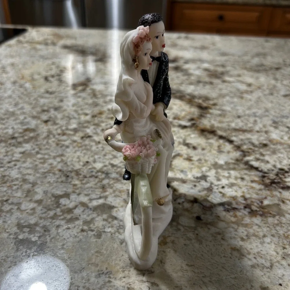 Vintage Style Bride and Groom on Bicycle Wedding Cake Topper Figurine Keepsake