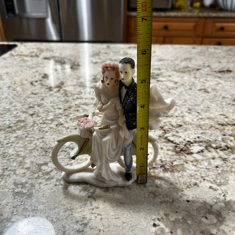 Vintage Style Bride and Groom on Bicycle Wedding Cake Topper Figurine Keepsake