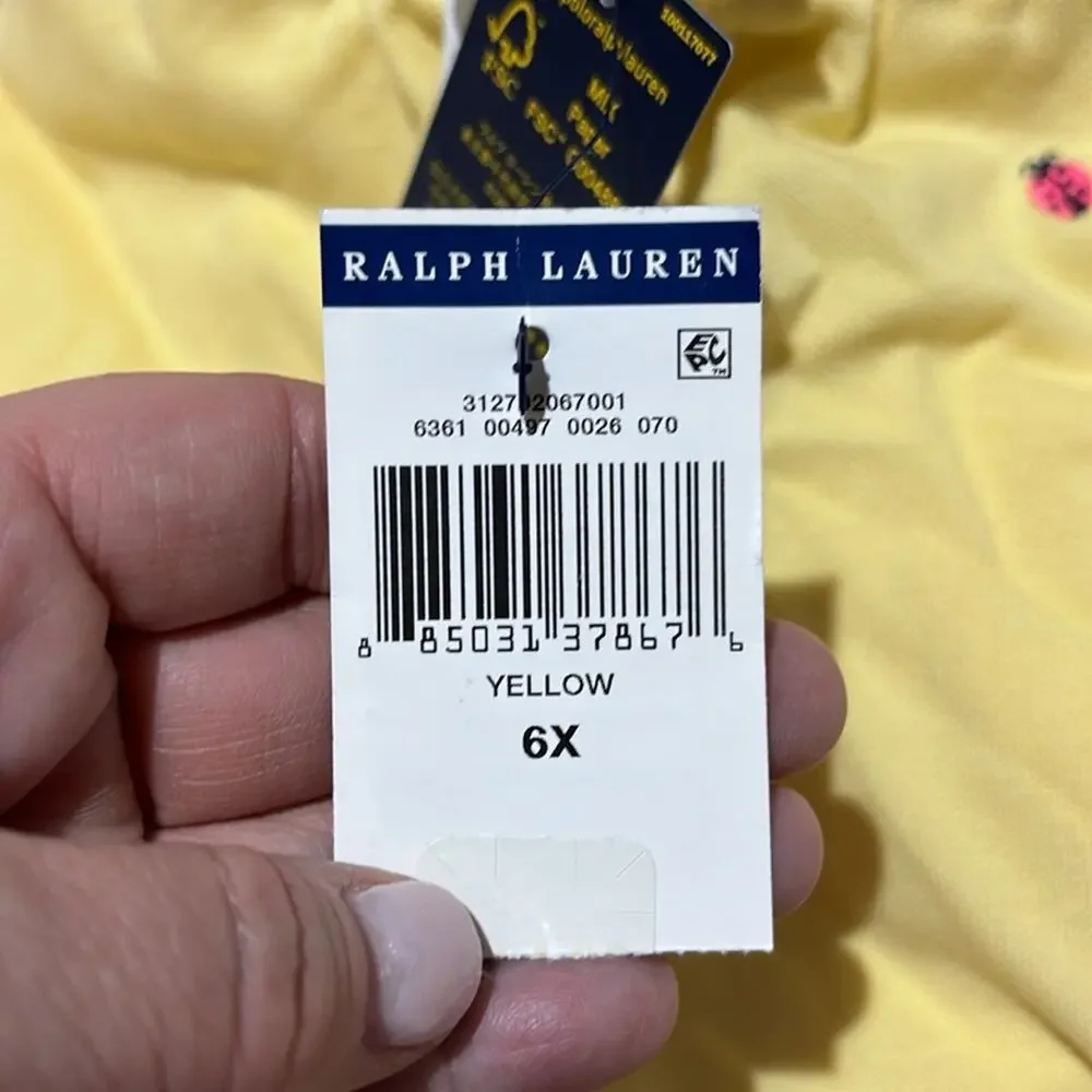 Ralph Lauren 6x Yellow Shorts with Ladybug Embroidery stretch elastic waste nwt