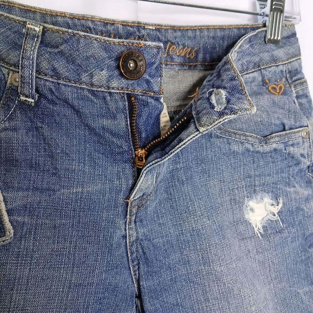 Justice Jeans Distrssed Denim Shorts Patches Cuffed Mid Rise Youth Kids Girls 14