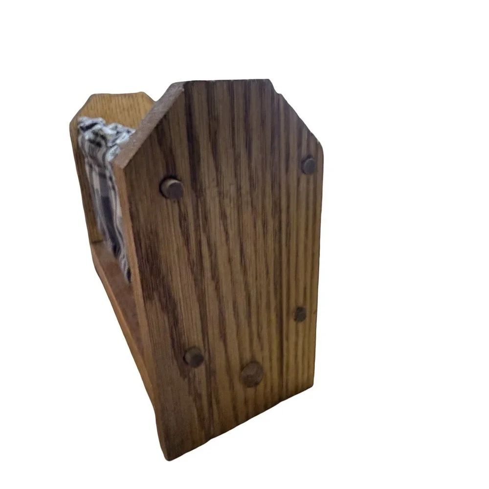 Vintage Wooden‎ Napkin Holder  white/black plaid Fabric Cottage Farmhouse Decor