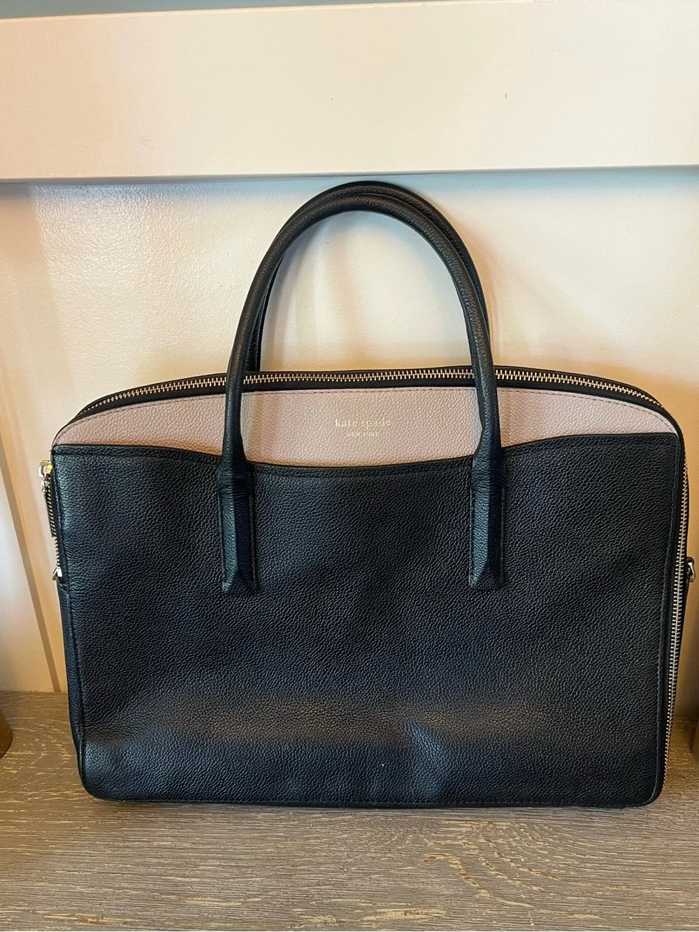Kate Spade New York Margaux Pink Black Leather Laptop Case Bag