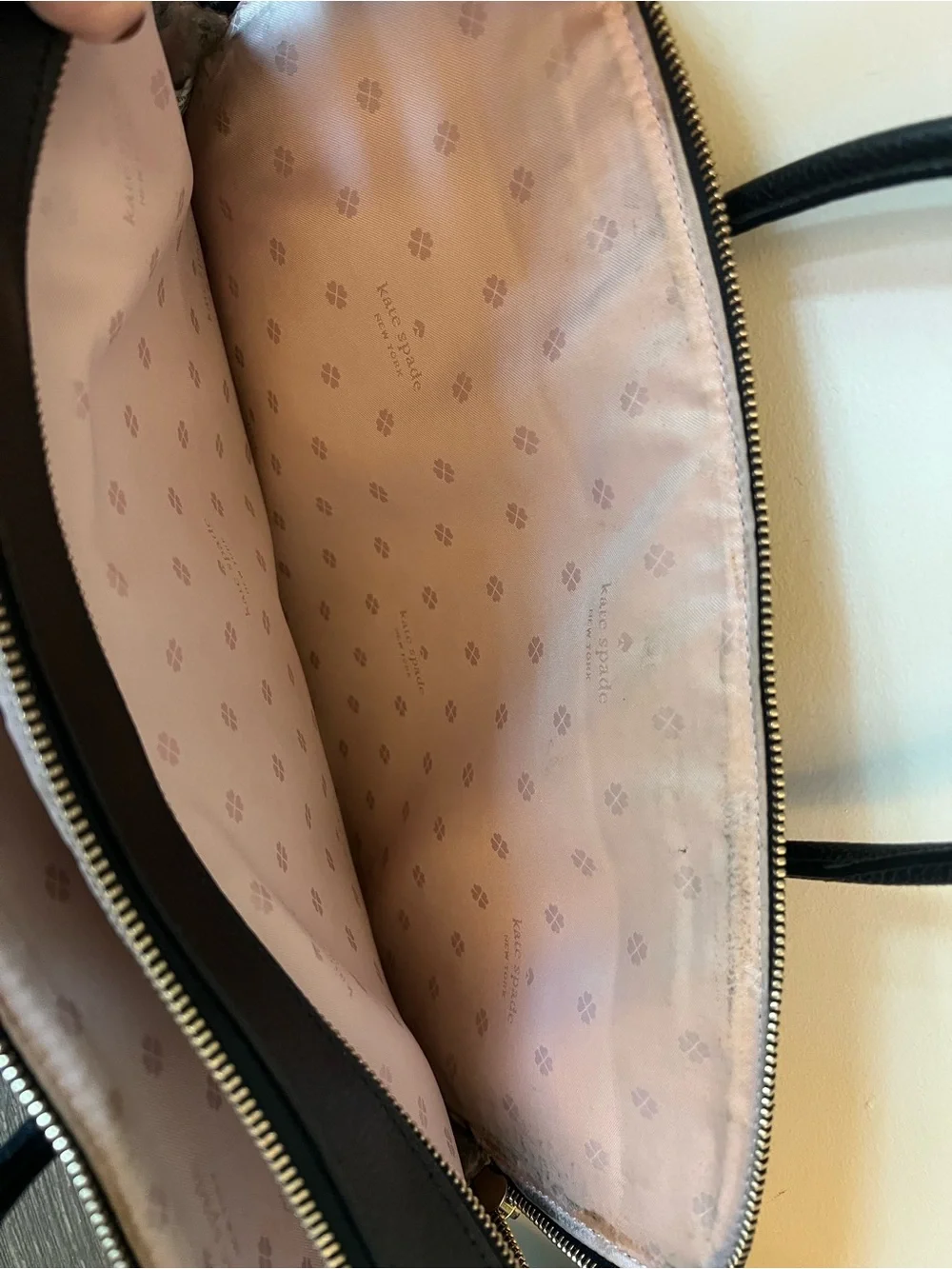 Kate Spade New York Margaux Pink Black Leather Laptop Case Bag
