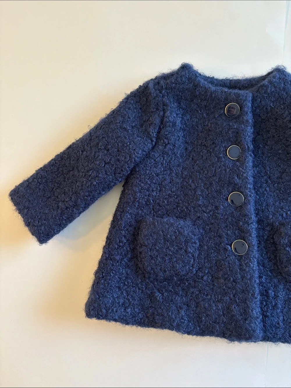 NWT Janie and Jack Baby Girls Navy Blue Boucle Coat Size 6-12 Months