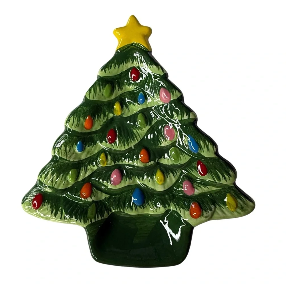 Mr. Christmas Ceramic Christmas Tree Spoon Rest Green Vintage Style Holiday
