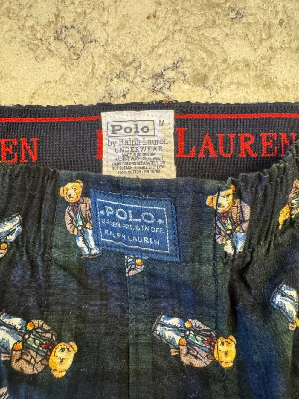 Vintage Men's Polo by Ralph Lauren Medium Plaid Boxer Shorts with Teddy Bears