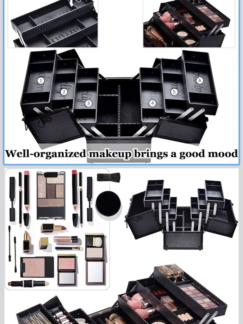 Black Star-Print Makeup Case with Locking Latches