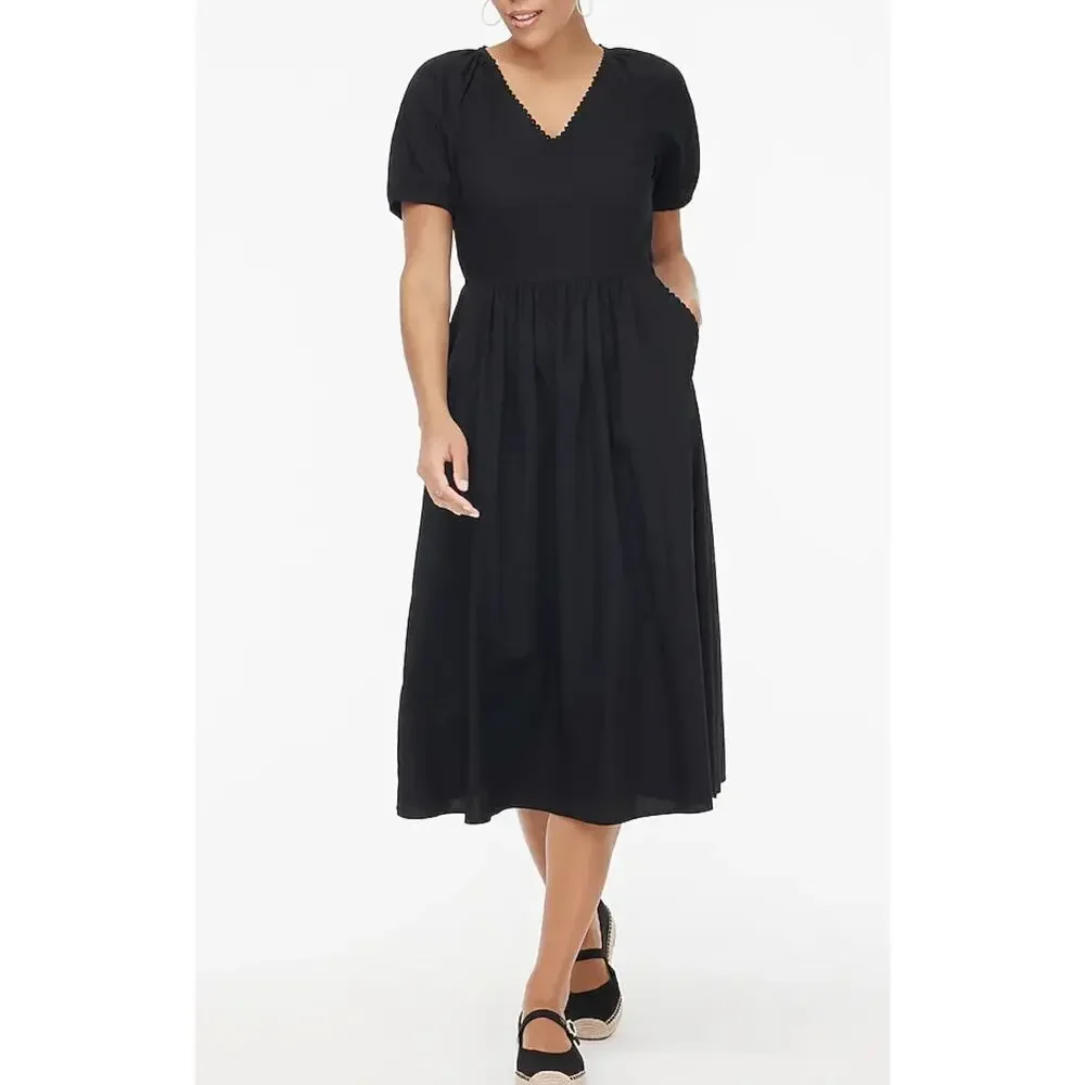 J Crew Lace Trim Midi Dress 0 Black NWT CI195 J.Crew Travel Resort Cruise