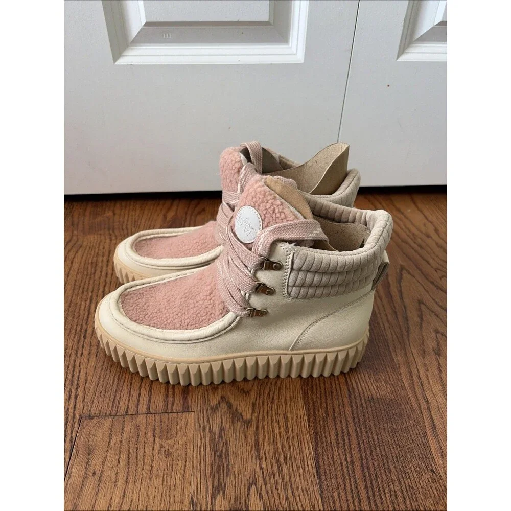 New Sam Edelman Reve Fay Leather Faux Fur Bootie Shoes in Ivory/Butter 8.5