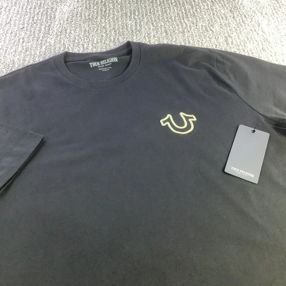 True Religion Mens‎ Relaxed Fit Overseam Puff Tee Shirt Black Size M NWT