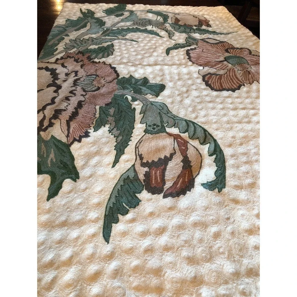 Embroidered Wall Hanging Art Modern Floral Boho Decor Andraab Textiles‎ Lg Wool