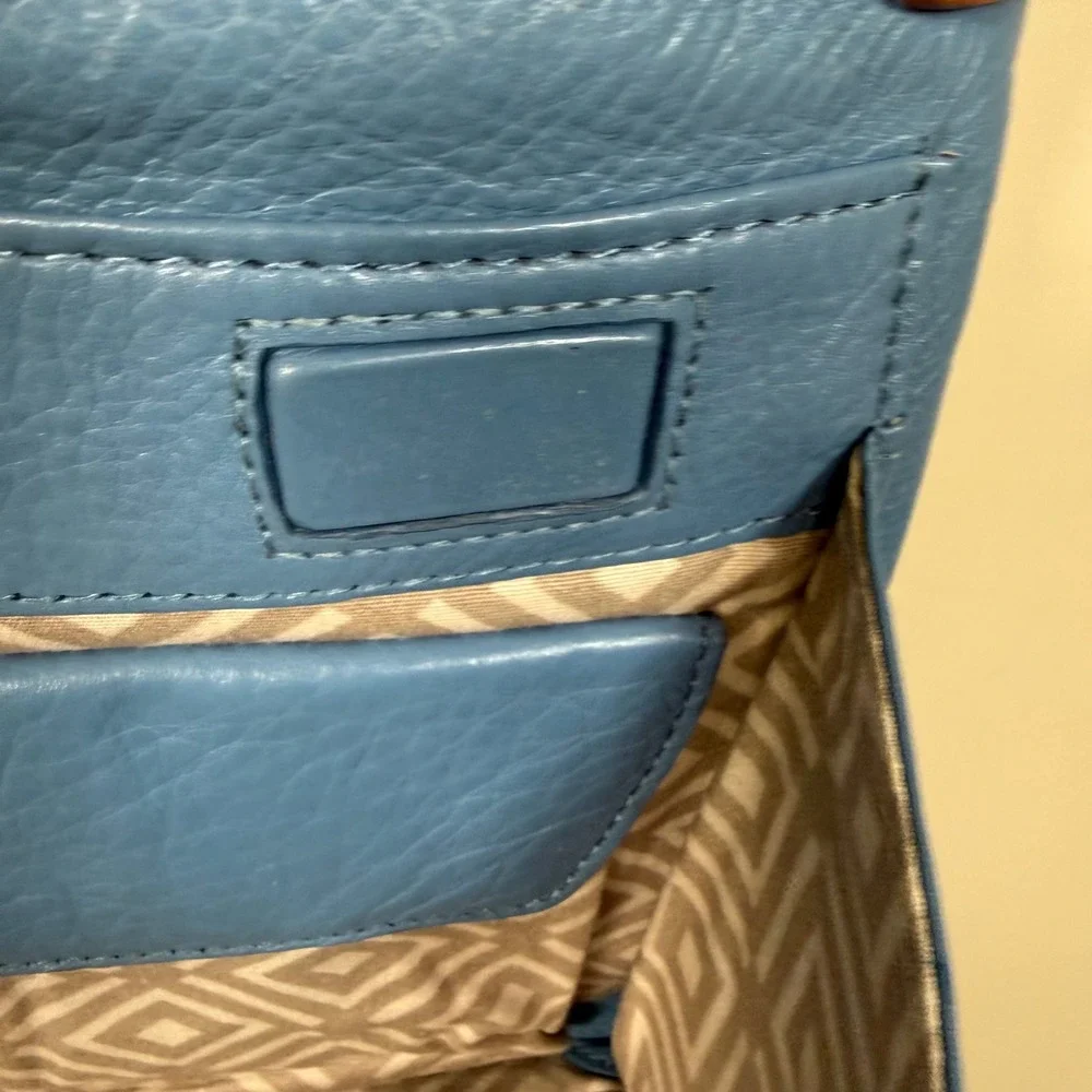 Brighton Shiloh Africanz Blue Pebbled Leather Crossbody Organizer Bag